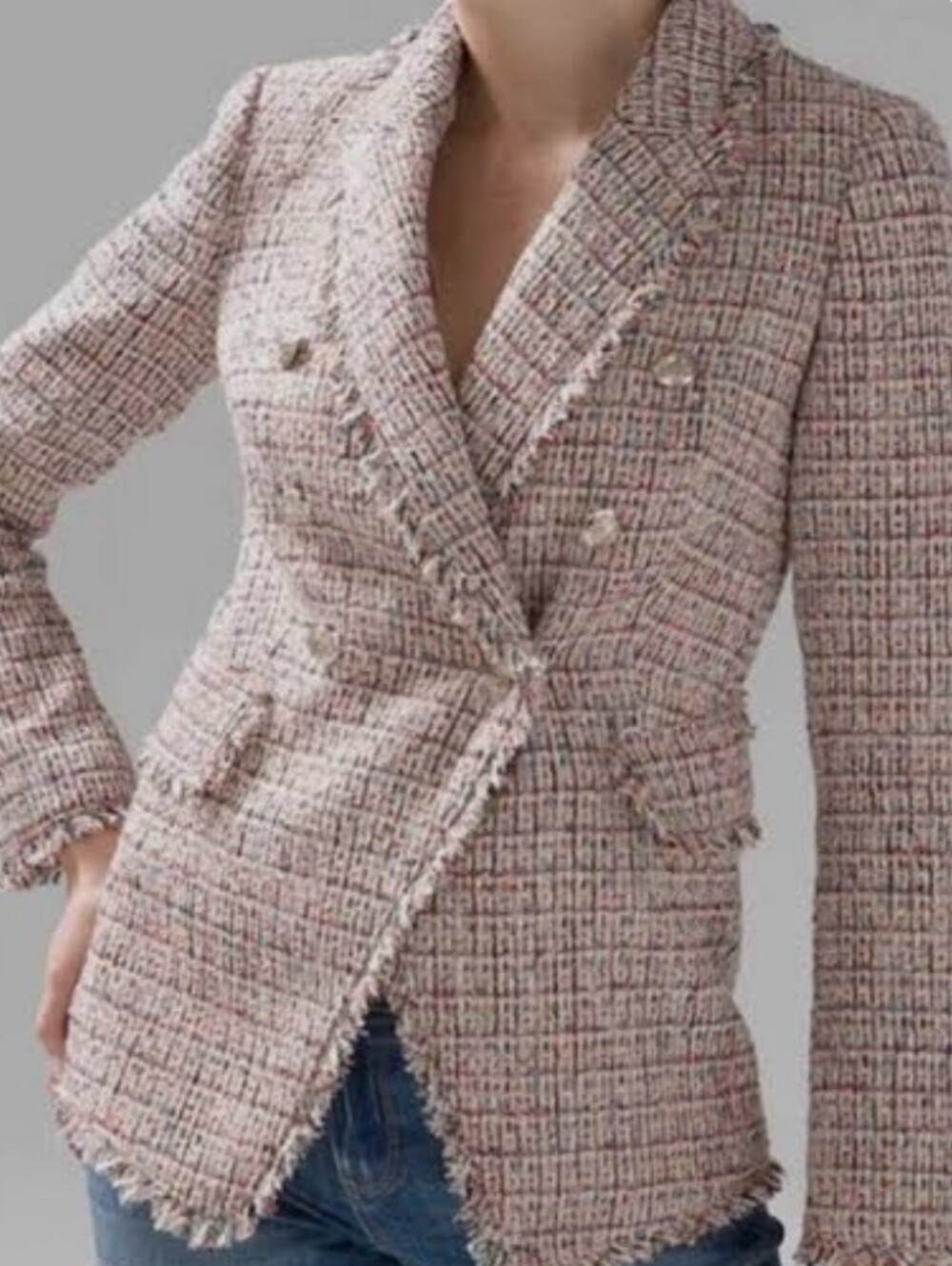 White House Black Market Pink Multicolor Tweed Double-Breasted Blazer Size 8